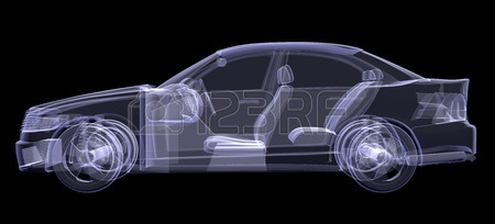 450x204 X Ray Of Car On Isolated Black Background, Side View Stock Photo