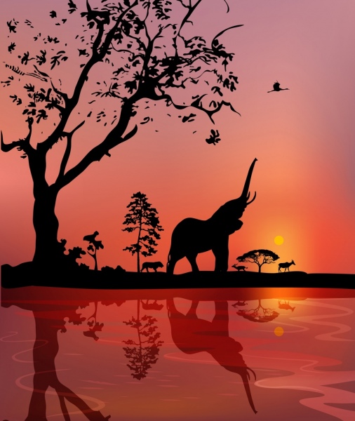 506x600 Wild Life Drawing Landscape Animal Silhouette Design Free Vector