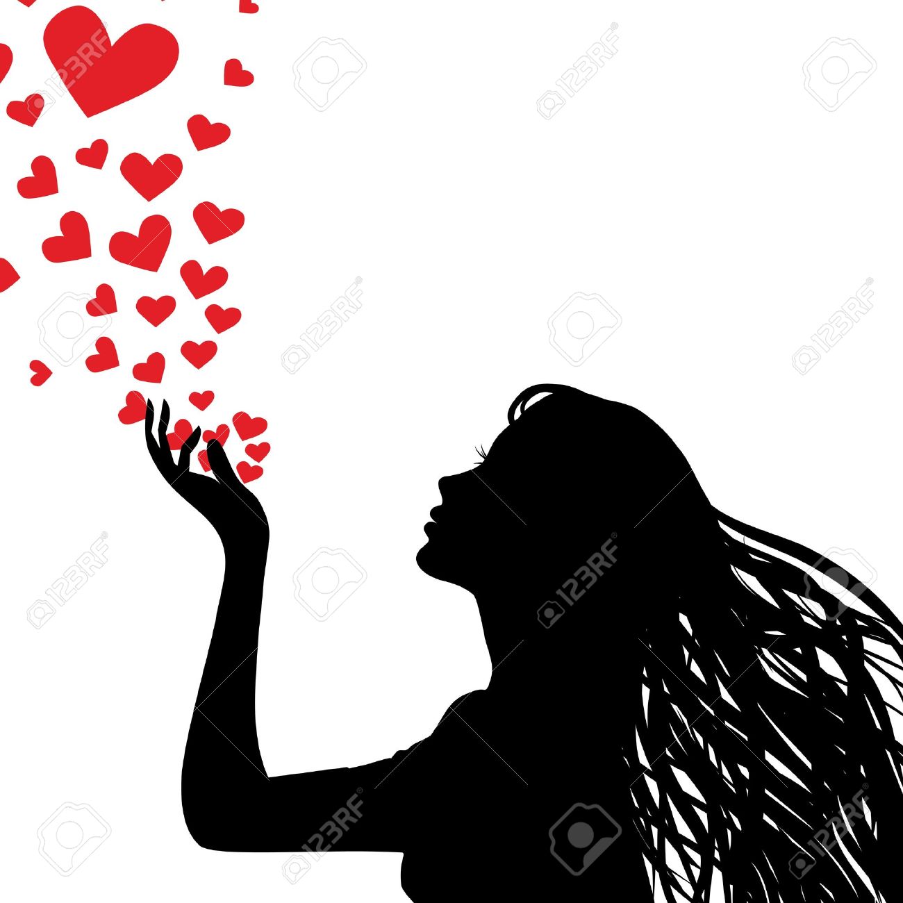 1300x1300 Woman Silhouette Hand. Pretty Girl Blowing Heart. Drawing