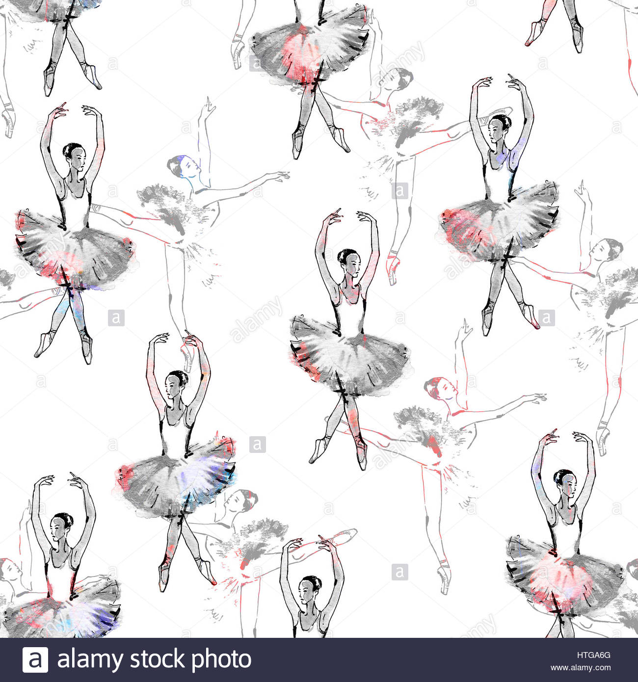 1300x1390 Seamless Pattern Of Ballet Dancers, Black And Silver Drawing Stock