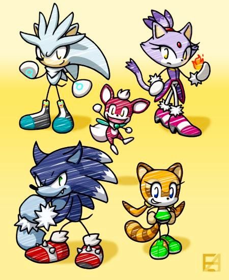 450x550 Pen Doodle. Blaze The Cat, Silver The Hedgehog, Marine The Raccoon