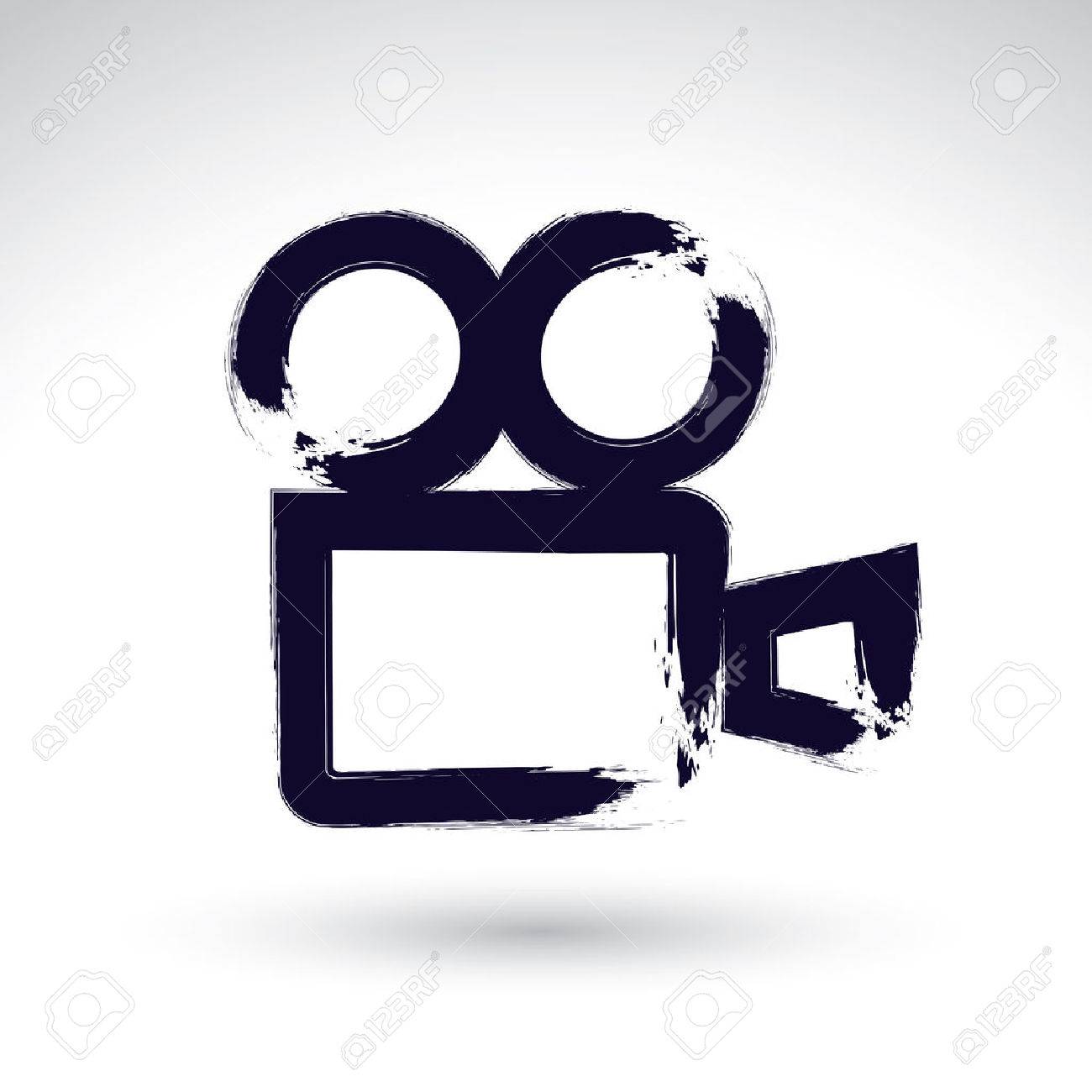 1300x1300 Realistic Ink Hand Drawn Video Camera Icon, Simple Hand Painted