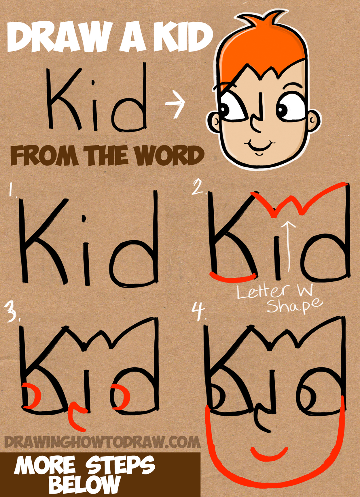 1250x1722 How To Draw A Cartoon Kid From The Word Kid