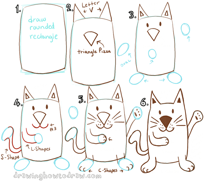 675x601 Big Guide To Drawing Cartoon Cats With Basic Shapes For Kids