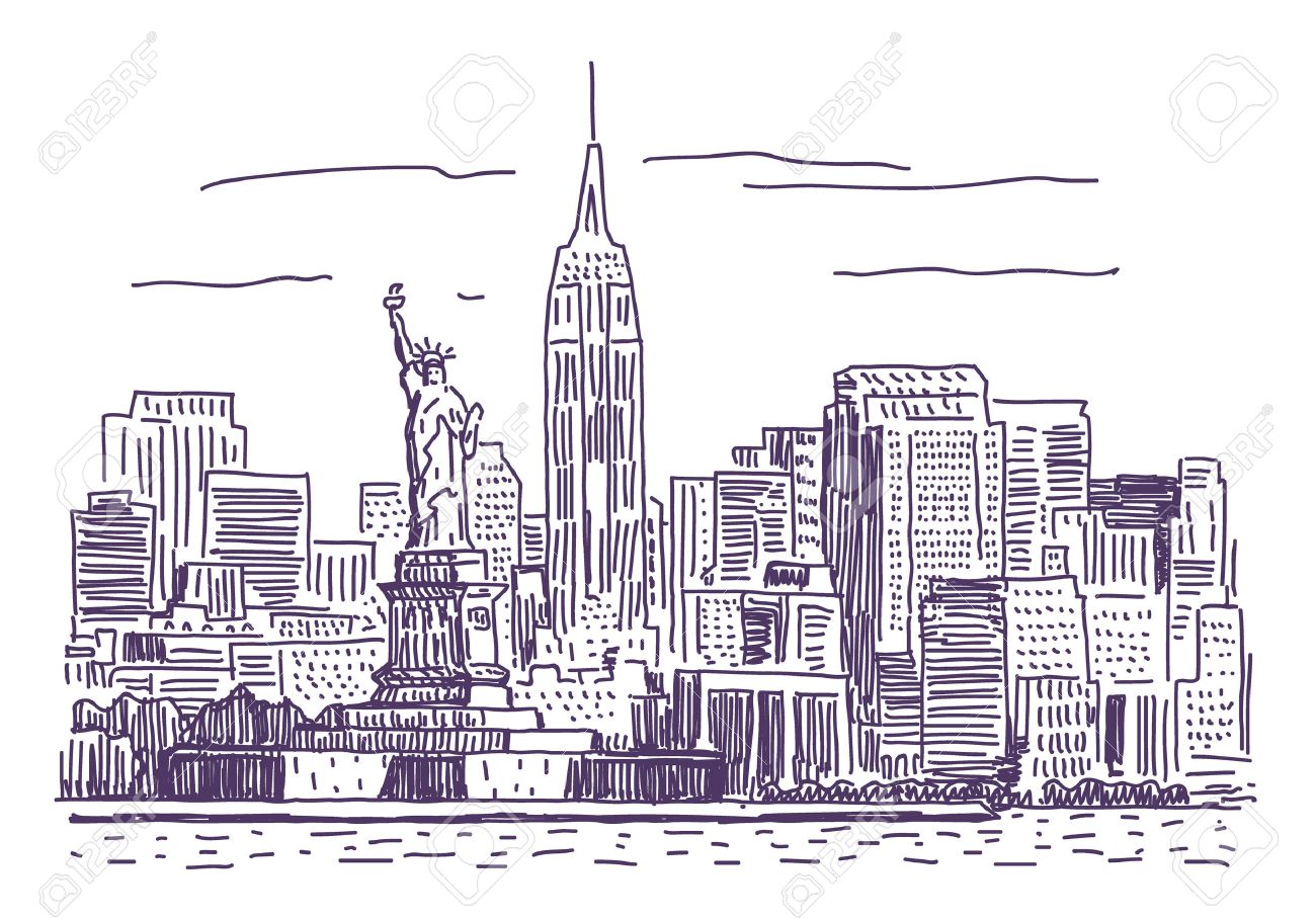 1300x908 New York Simple Drawing Illustration Royalty Free Cliparts