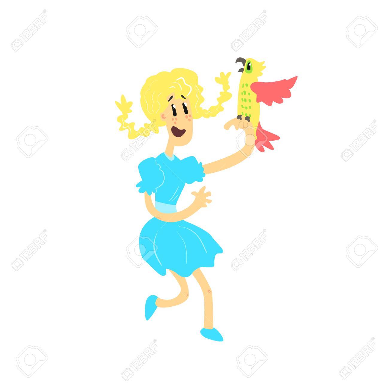 1300x1300 Young Girl With Parrot Flat Isolated Vector Simple Drawing