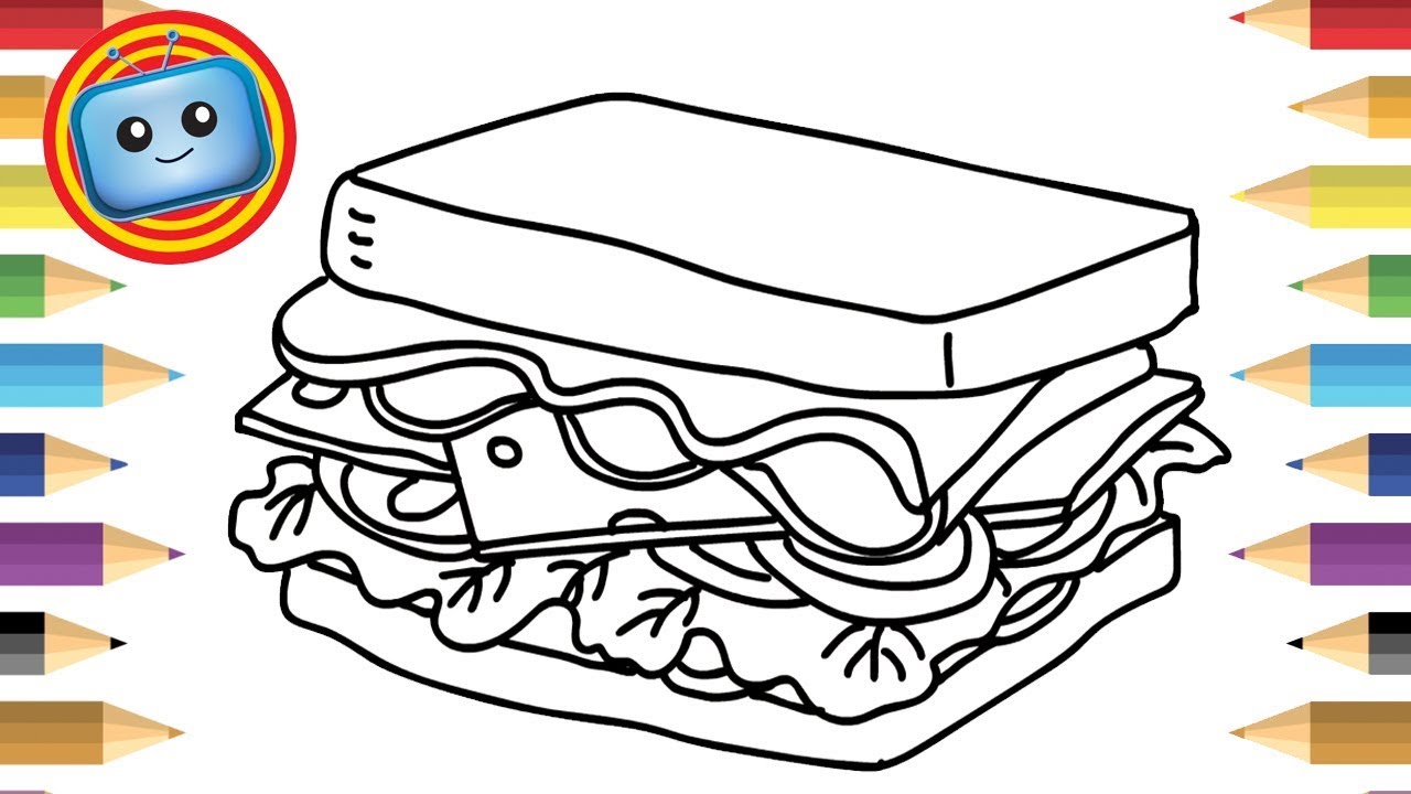 1280x720 How To Draw A Sandwich For Kids Colouring Book Simple Drawing