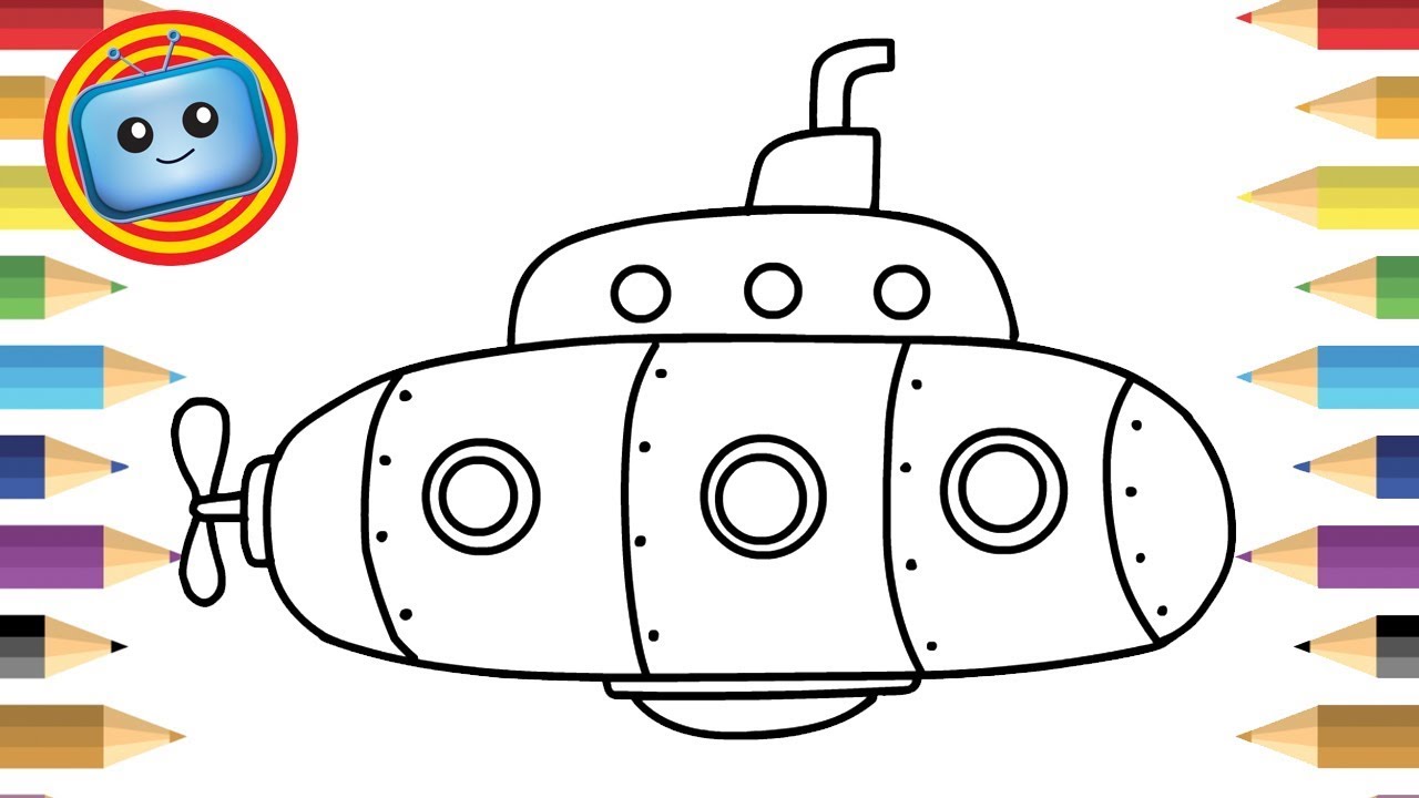 1280x720 How To Draw A Submarine Colouring Book Simple Drawing Game