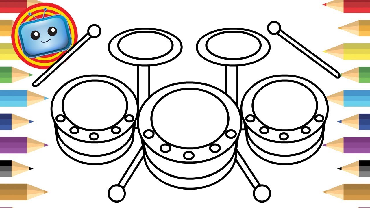 1280x720 How To Draw A Toy Drum Set Colouring Book Simple Drawing Game