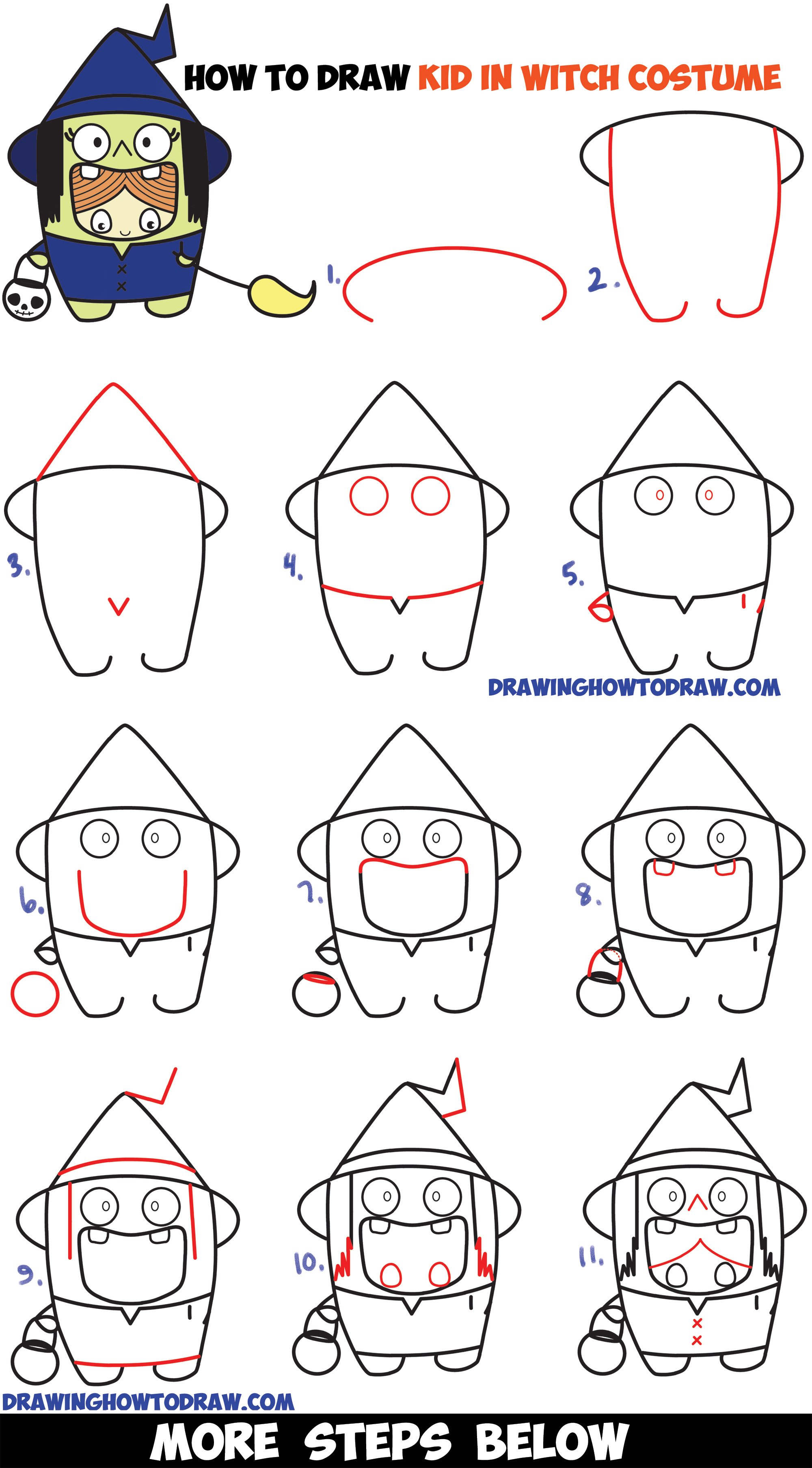2000x3615 How To Draw A Kid In A Halloween Witch Costume (Cute Kawaii) Easy