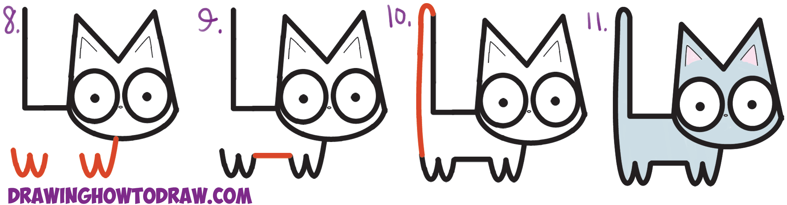 2513x657 How To Draw A Cute Cartoon Kitten From Letters L + M Easy Step By