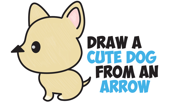 600x367 How To Draw A Cute Cartoon Dog (Kawaii Style) From An Arrow Easy