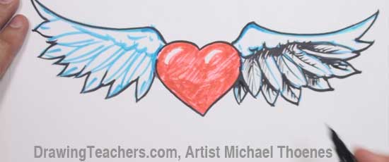 550x230 Heart With Wings Drawing