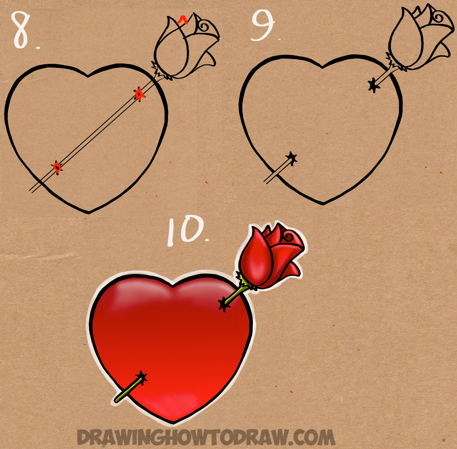 1500x1474 How To Draw A Heart With A Rose Piercing It Like An Arrow