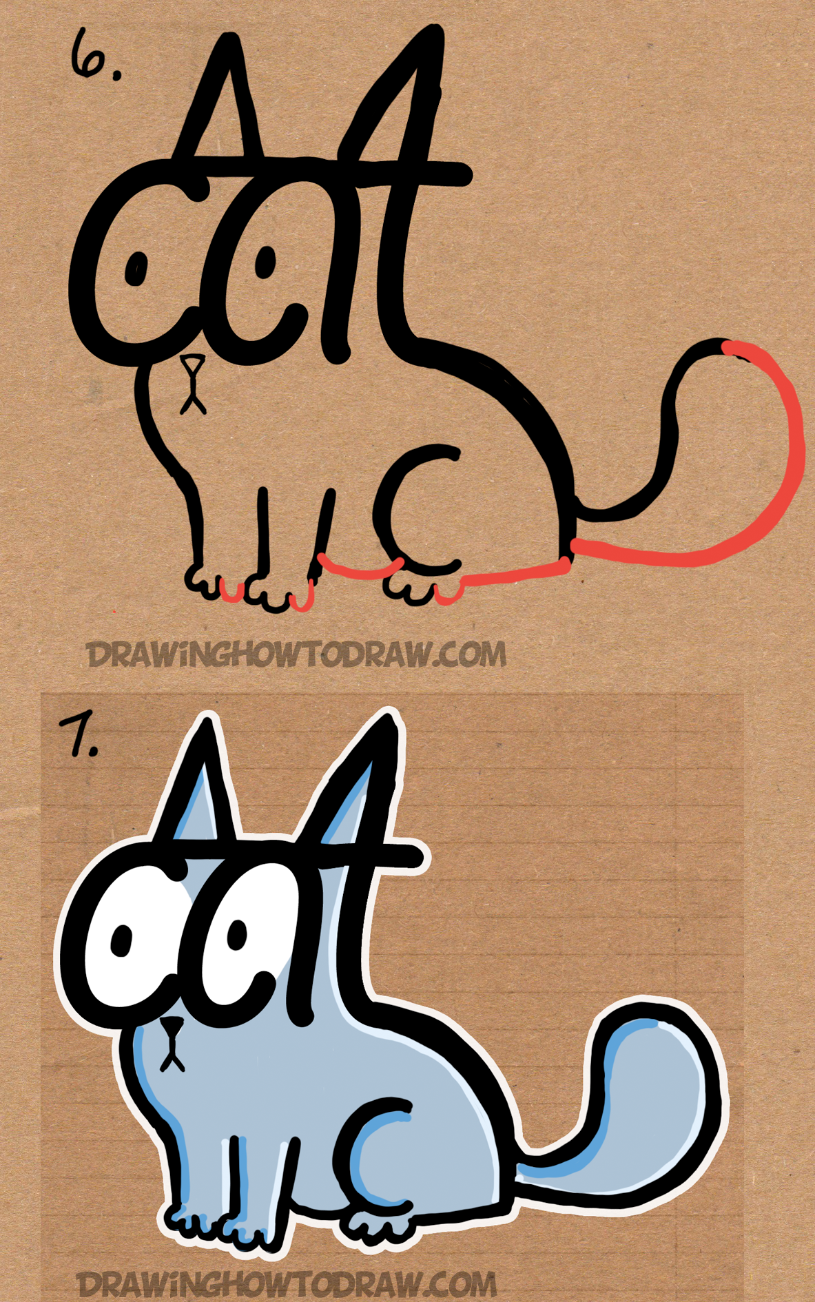 1183x1890 How To Draw A Cartoon Cat Using The Word Cat Easy Steps Tutorial