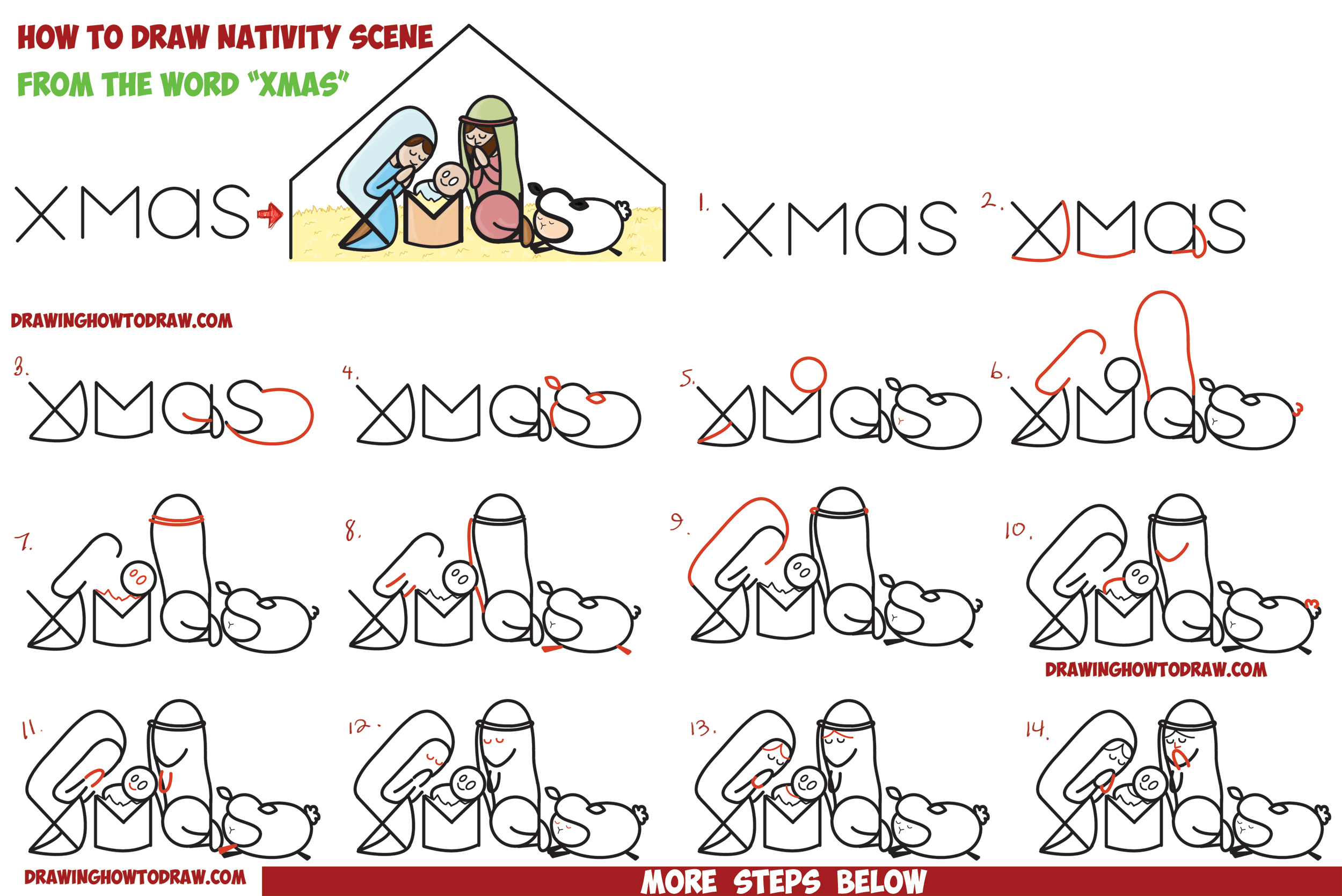 2500x1669 How To Draw Cartoon Nativity Scene With Mary, Jesus, And Joseph