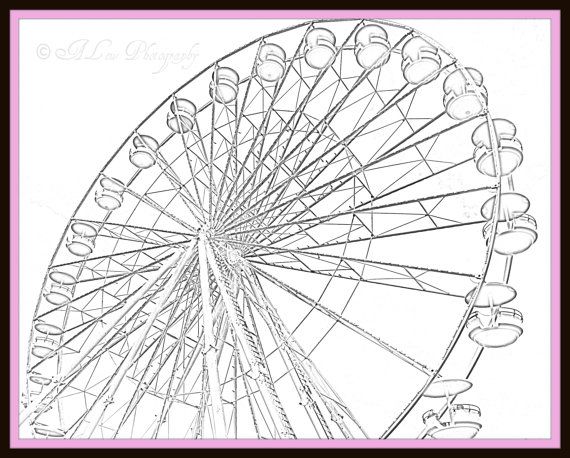 570x458 Ferris Wheel Photography Pencil Drawing Summer Sketch Print