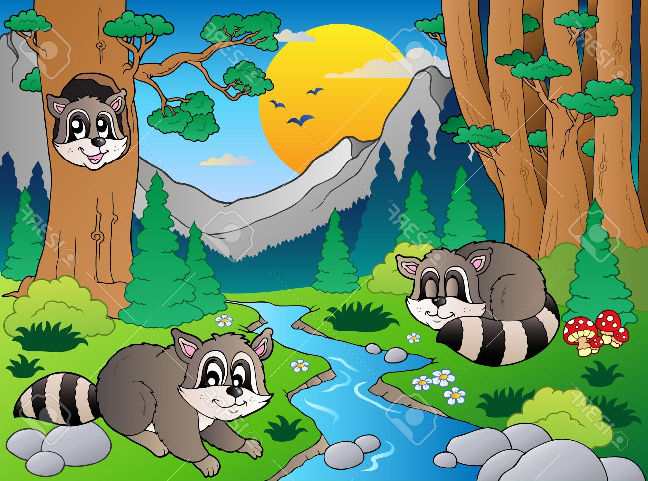 1300x965 Simple Forest Drawing With Animals Forest Scene With Various