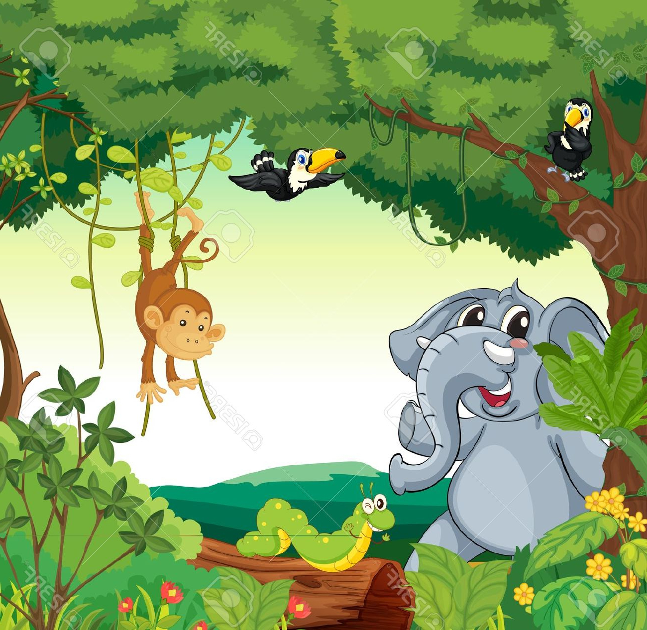 Easy Drawing Of Forest With Animals : Drawing Easy Rainforest Forest ...