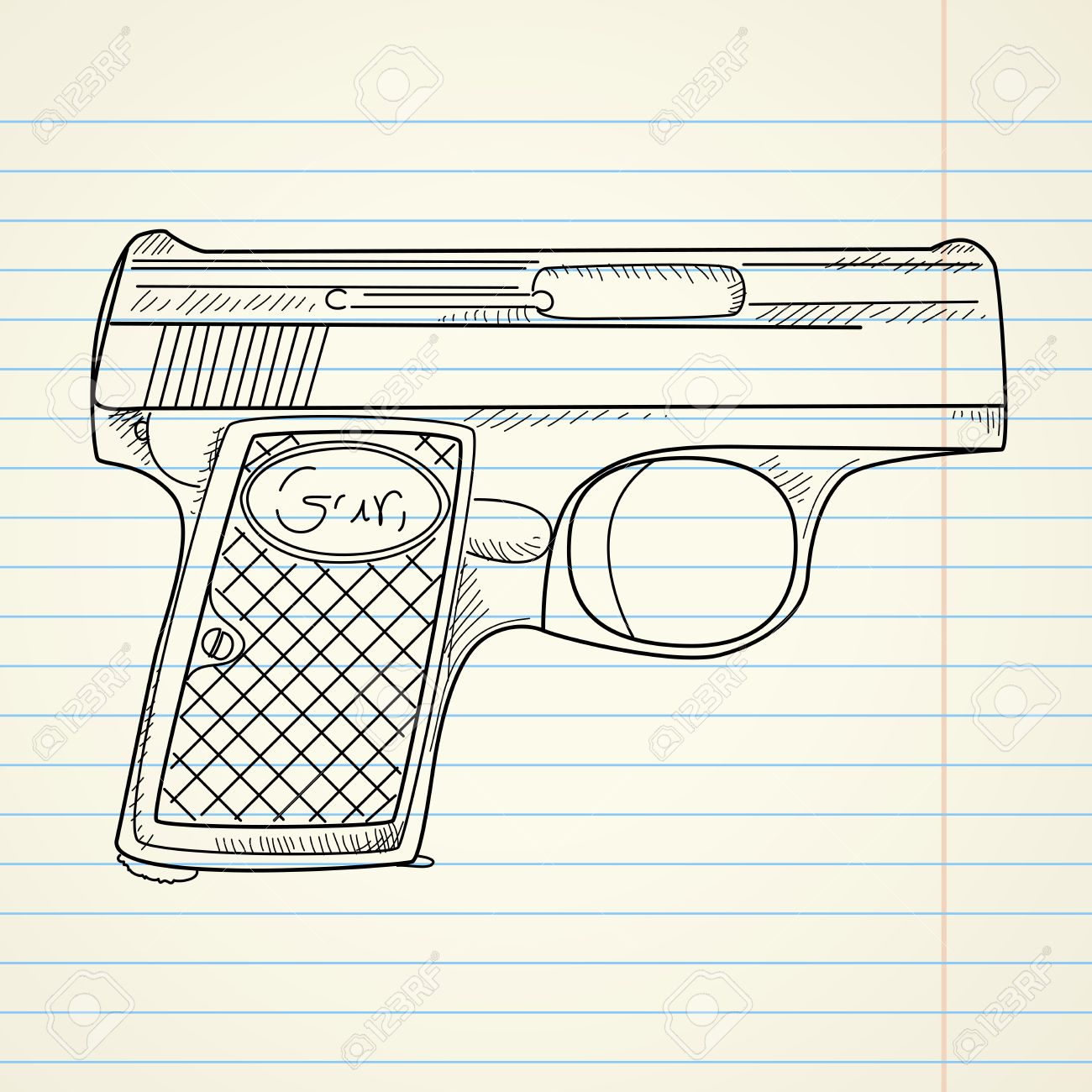 1300x1300 Vector Illustration Of A Gun On Paper Background Royalty Free