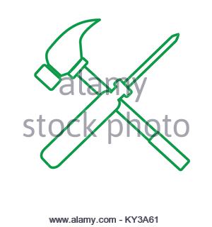 300x320 Simple Screwdriver Hammer Cross Drawing Vector Illustration
