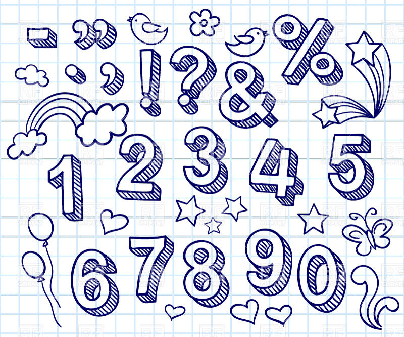 800x666 Simple Hand Drawn Numbers And Symbols With Decorations Royalty