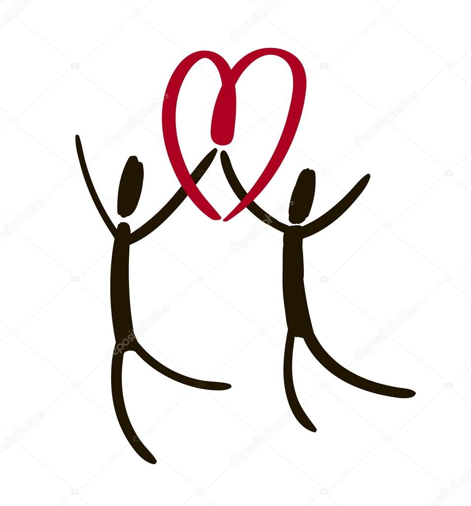 953x1023 Vector Drawing Two Simple Man With Heart Stock Vector