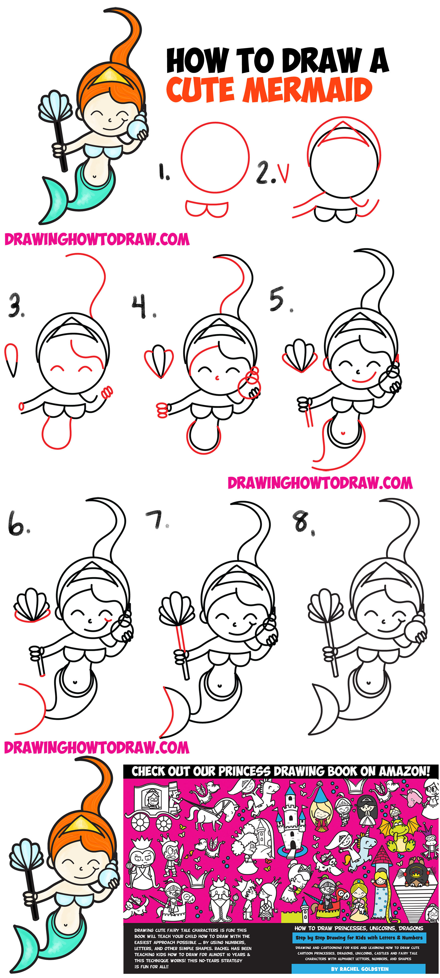 1800x3994 How To Draw A Cute Cartoon Mermaid (Kawaii) With Easy Step By Step