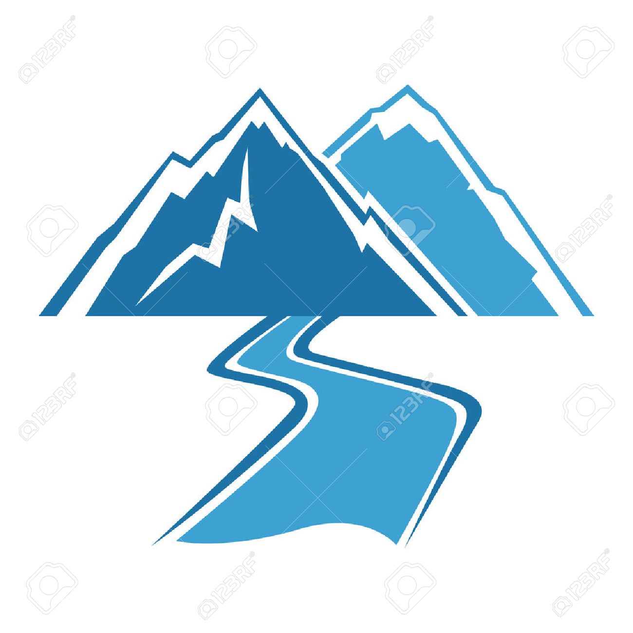 1300x1300 Simple Drawing Of Mountains And River, In Vector Illustration