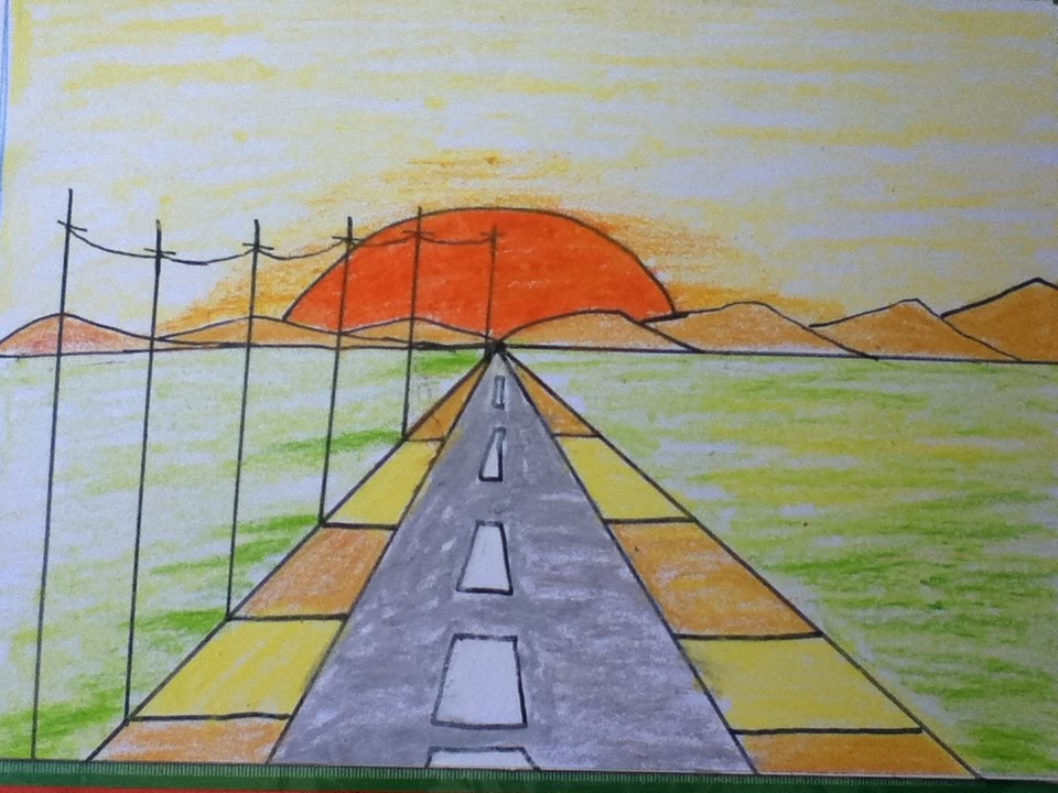 960x720 Sunset Drawing For Kids In Simple Steps