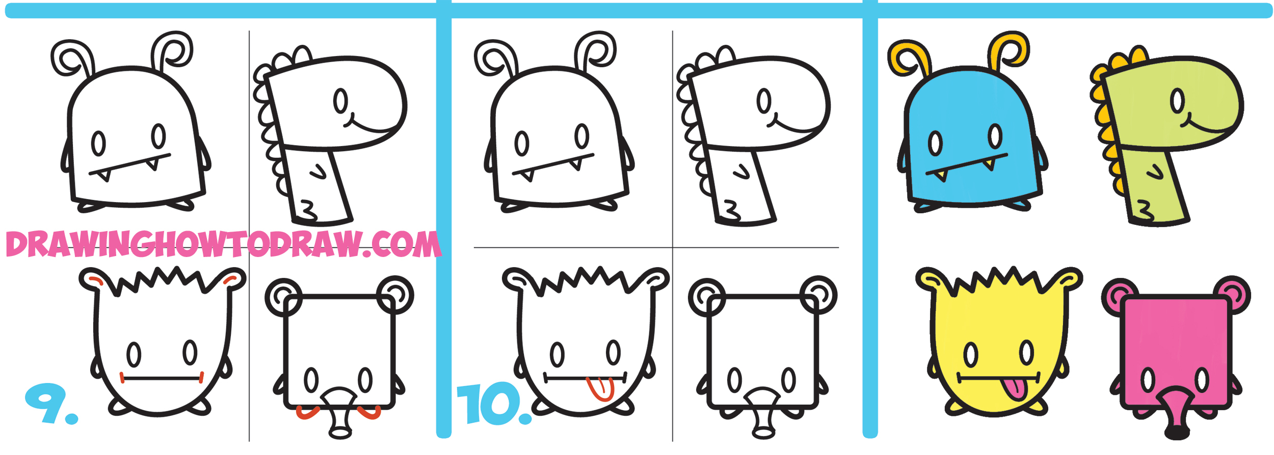 2500x894 Shapes Drawing For Kids How To Draw Cute Cartoon Monsters