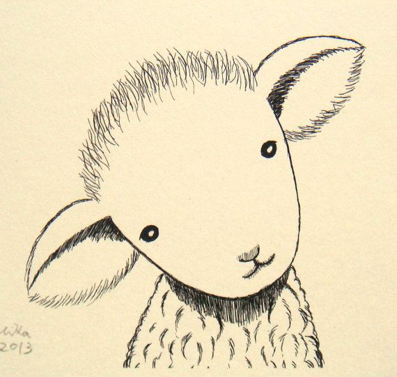 570x541 Nursery Art Print Lamb Sheep Ink Drawing Cute Lamb Illustration