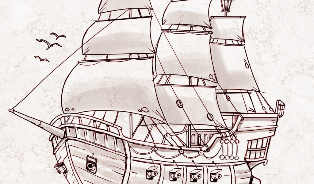 1024x600 Pirate Ship Pencil Drawing How To Draw A Pirate Boatpencil Simple