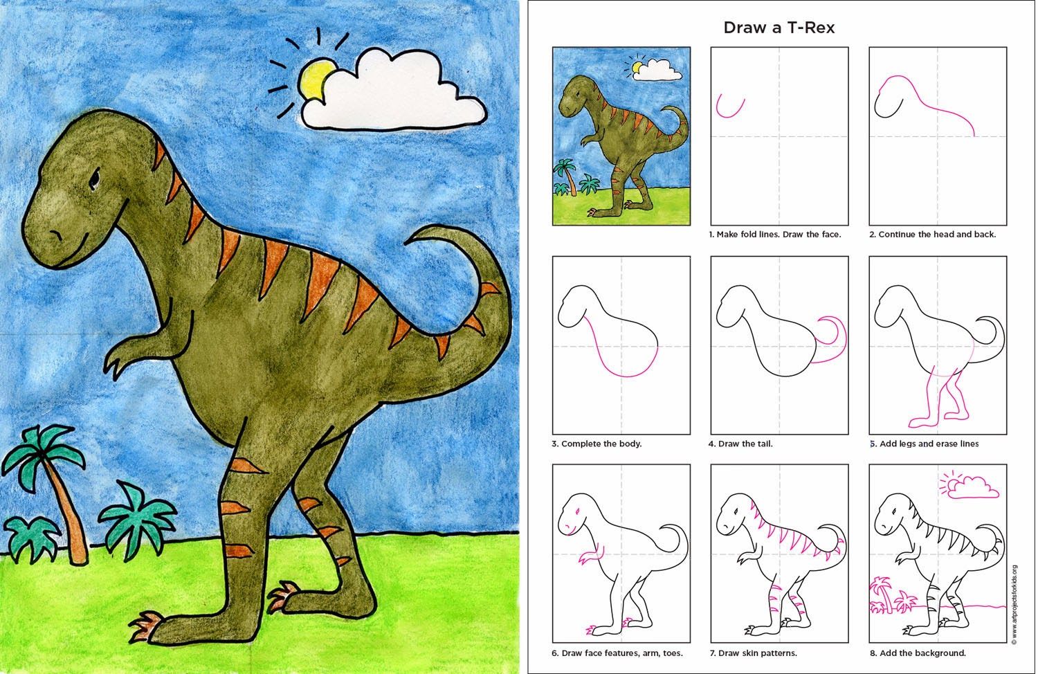 1500x974 How To Draw A T Rex (Art Projects For Kids) Drawings, Watercolor
