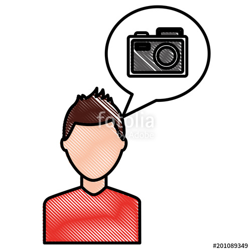 500x500 Young Man Character Camera In Speech Bubble Social Media Vector