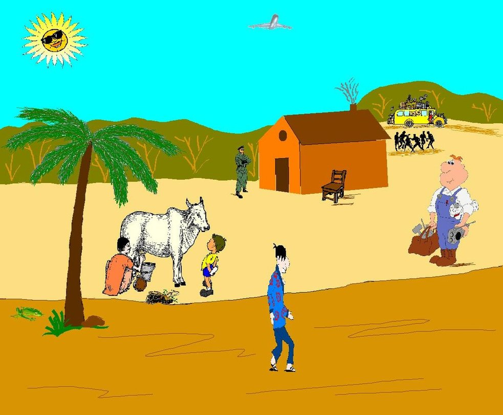 983x812 Indian Village Drawing Sketch For Kids Simple Indian Village Scene