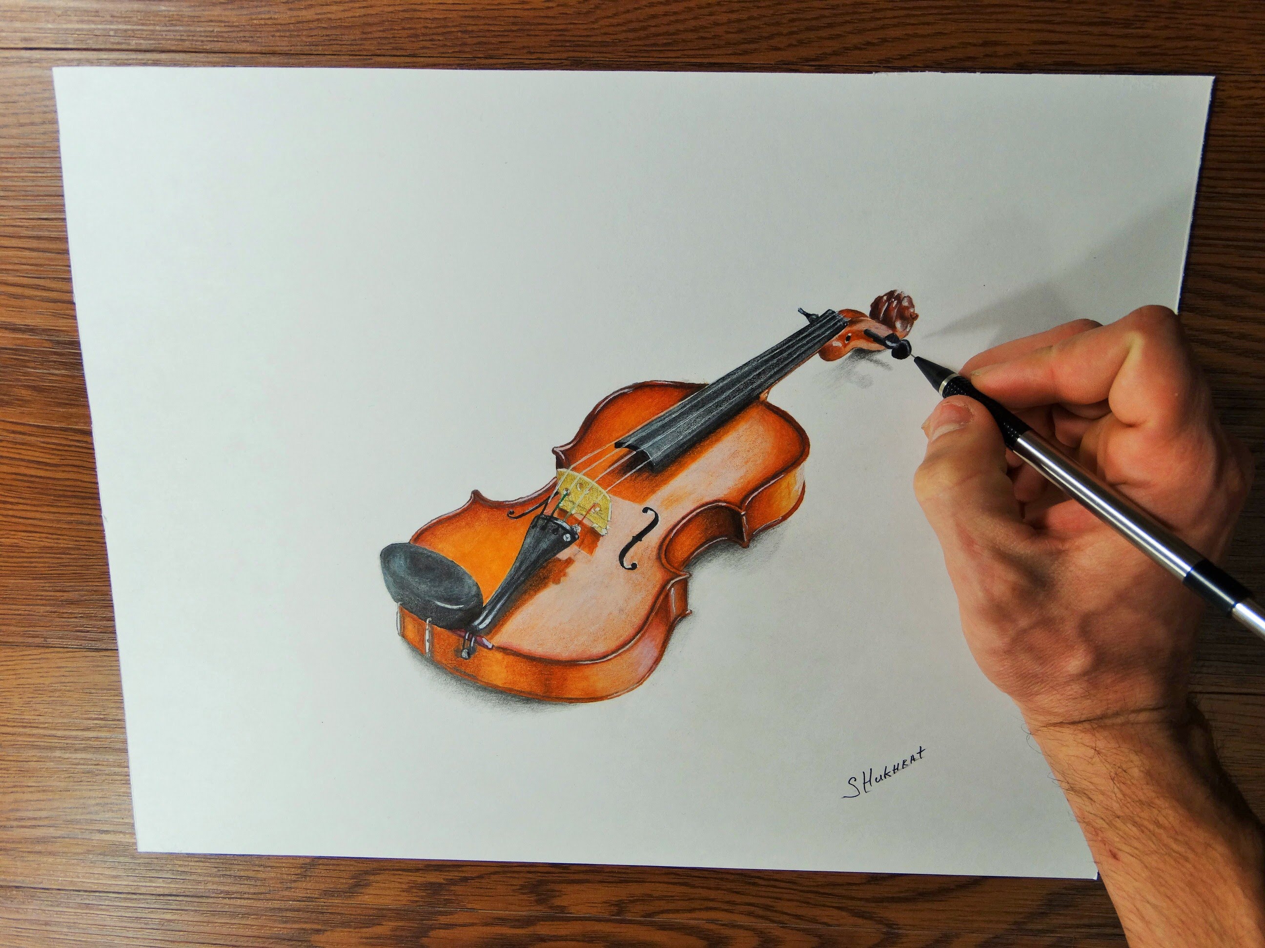 2592x1944 Violin. Time Lapse Drawing Video. How I Draw A Violin.