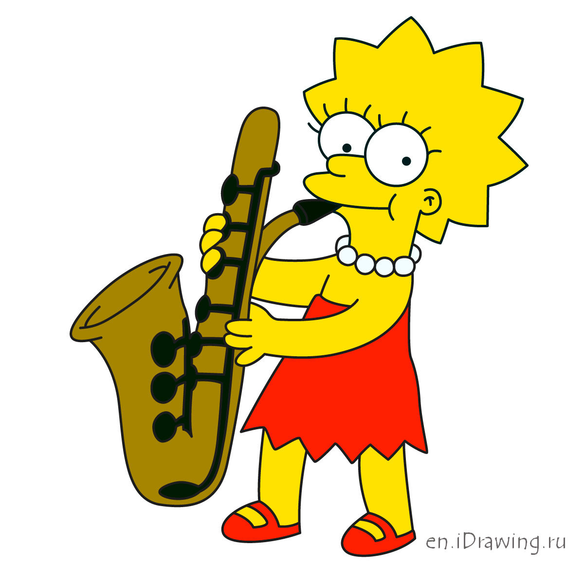 1200x1200 How To Draw Lisa Simpson Playing The Saxophone