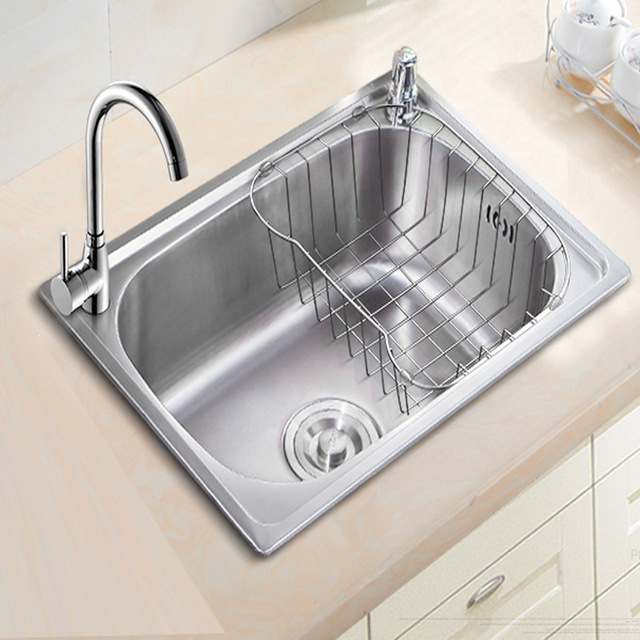 640x640 Stainless Steel Drawing Kitchen Sink Single Bowl Whit Soap