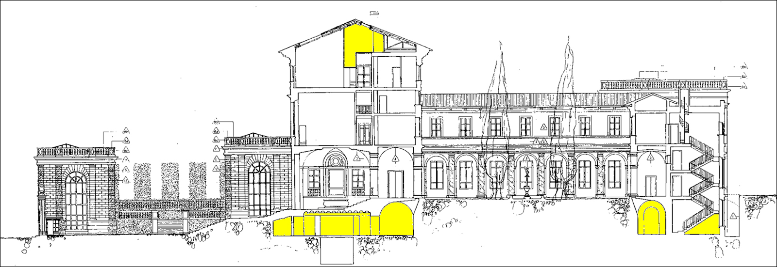 1600x551 Mckim, Mead Amp White Building (Rome, Italy), Section Drawing