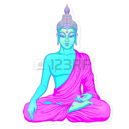 450x450 Sitting Buddha Over Sacred Geometry Background. Vector