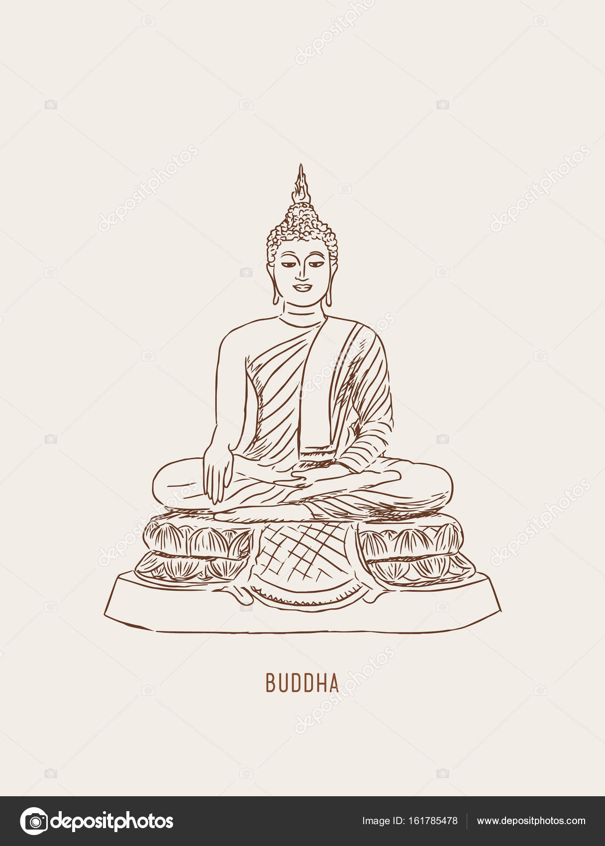 1216x1700 Thai Culture Concept With Buddha And Vase Of Lotus ,sketch Vecto