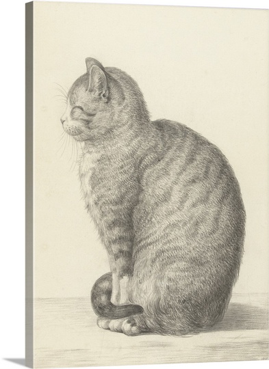 393x540 Sitting Cat, Facing Left, By Jean Bernard, 1825, Dutch Chalk
