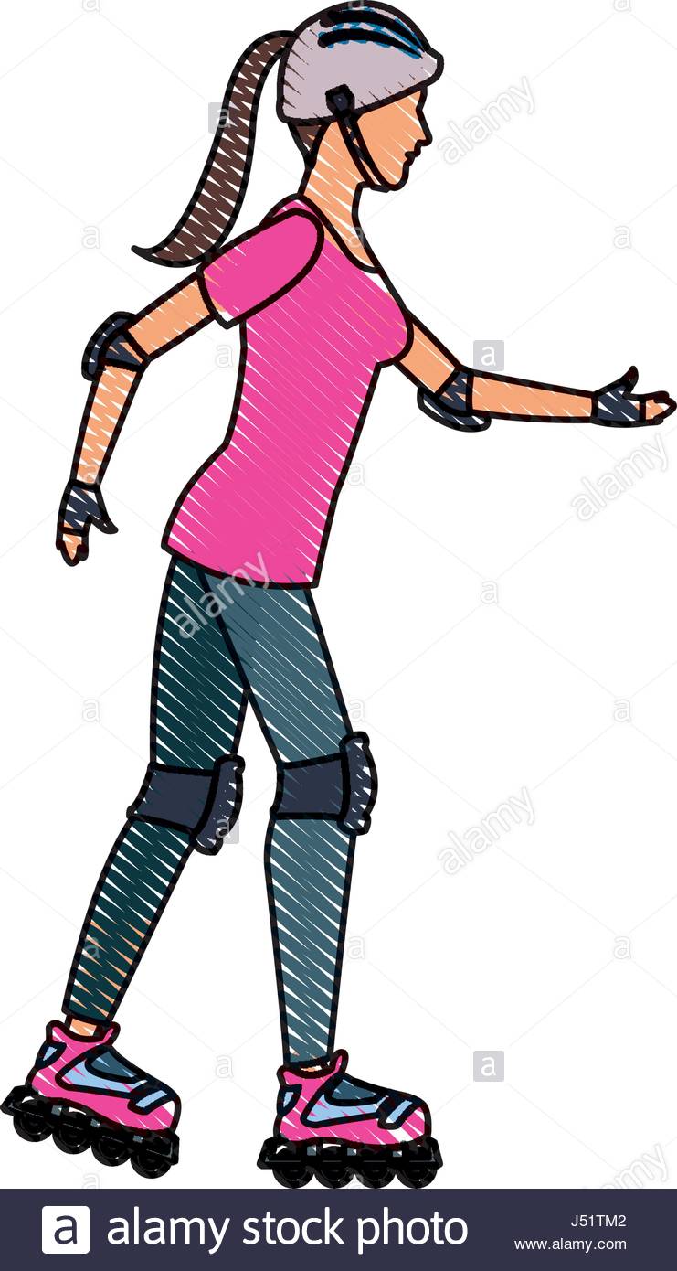 741x1390 Drawing Girl Roller Skate Activity Stock Vector Art Amp Illustration