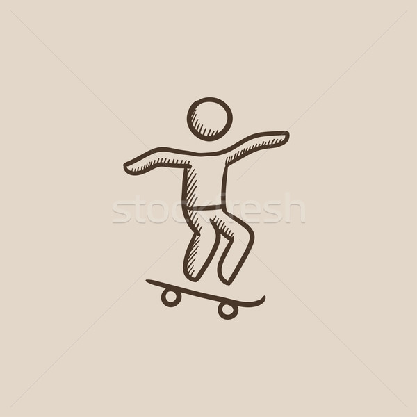 600x600 Man Riding On Skateboard Sketch Icon. Vector Illustration Andrei