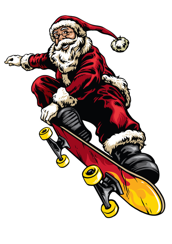 600x849 Hand Drawing Style Of Santa Riding Skateboard Vector