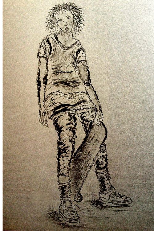 500x749 Skater, Teen Ager, Woman, Skateboard, Drawing Blackampwhite