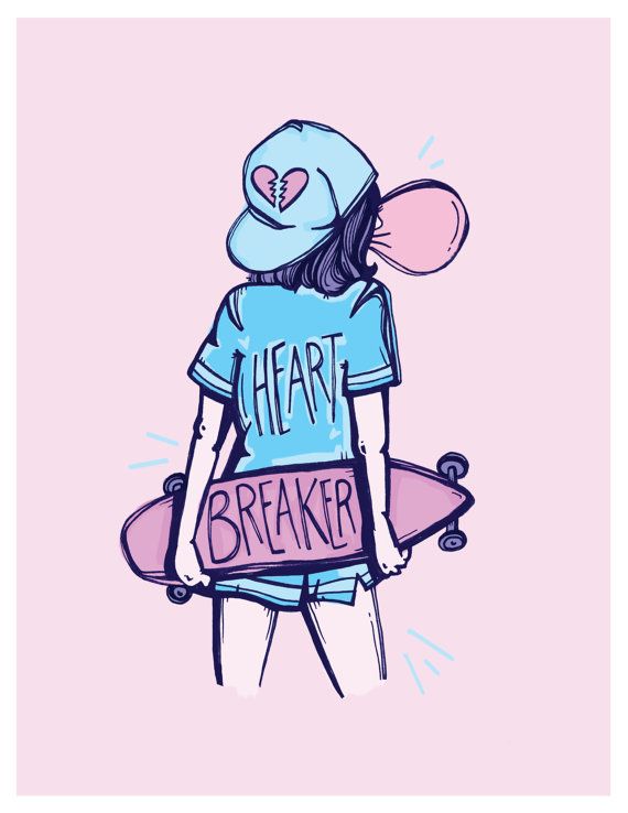 570x738 Heartbreaker Skater Girl Illustrated Art Print