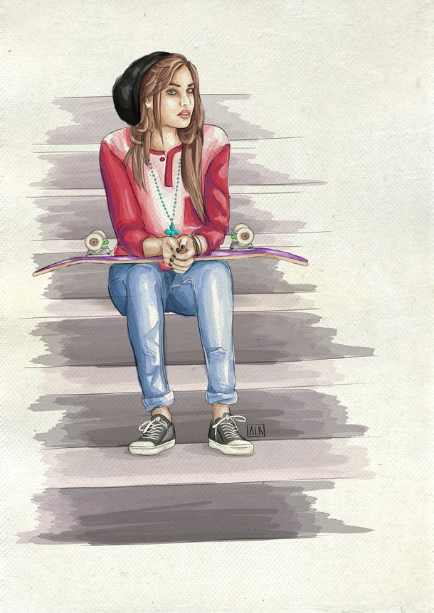 610x862 Cute, Drawing, Girl, Skate, Skateboard
