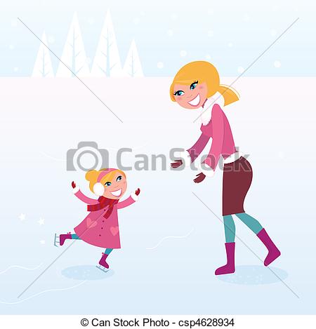 450x469 Ice Skating Girl With Her Mother. Mother Carying About Her Eps